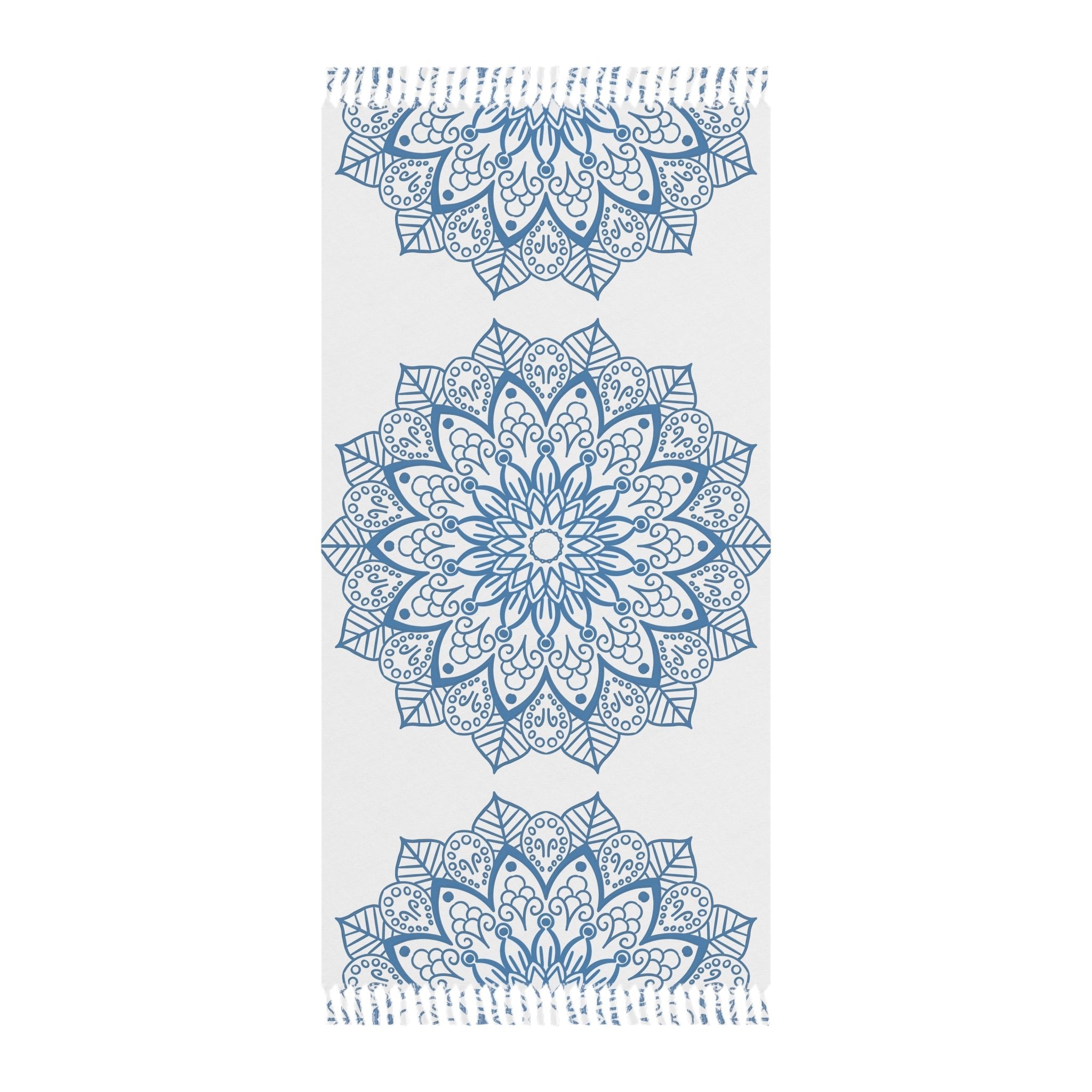 Boho Beach Cloth decorated with Mandala Art - Steel Blue - Original Fine Art Hand - Drawn - White - Blululi