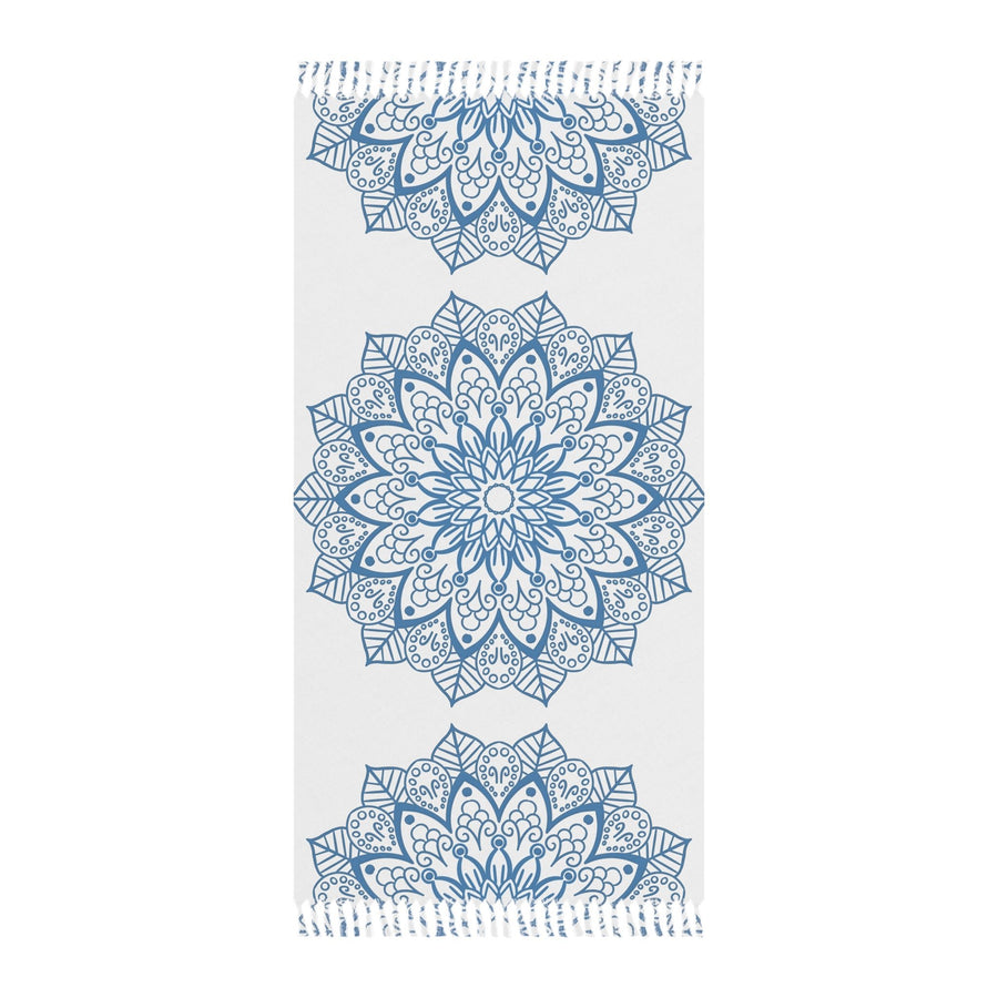Boho Beach Cloth decorated with Mandala Art - Steel Blue - Original Fine Art Hand - Drawn - White - Blululi