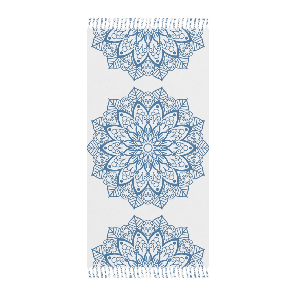 Boho Beach Cloth decorated with Mandala Art - Steel Blue - Original Fine Art Hand - Drawn - White - Blululi