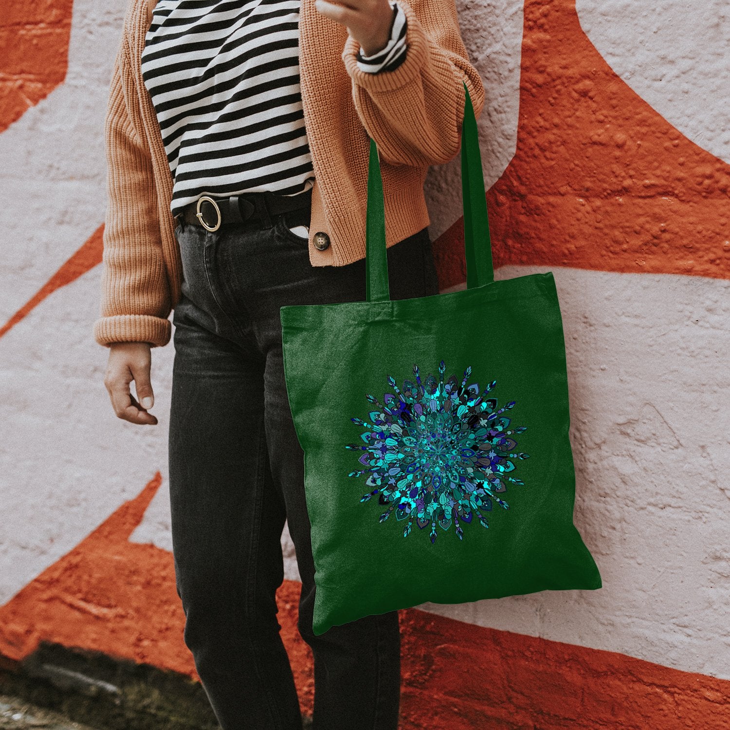 Borsa Cotton Bag with Hand - Drawn Mandala Art Borsa - Blululi