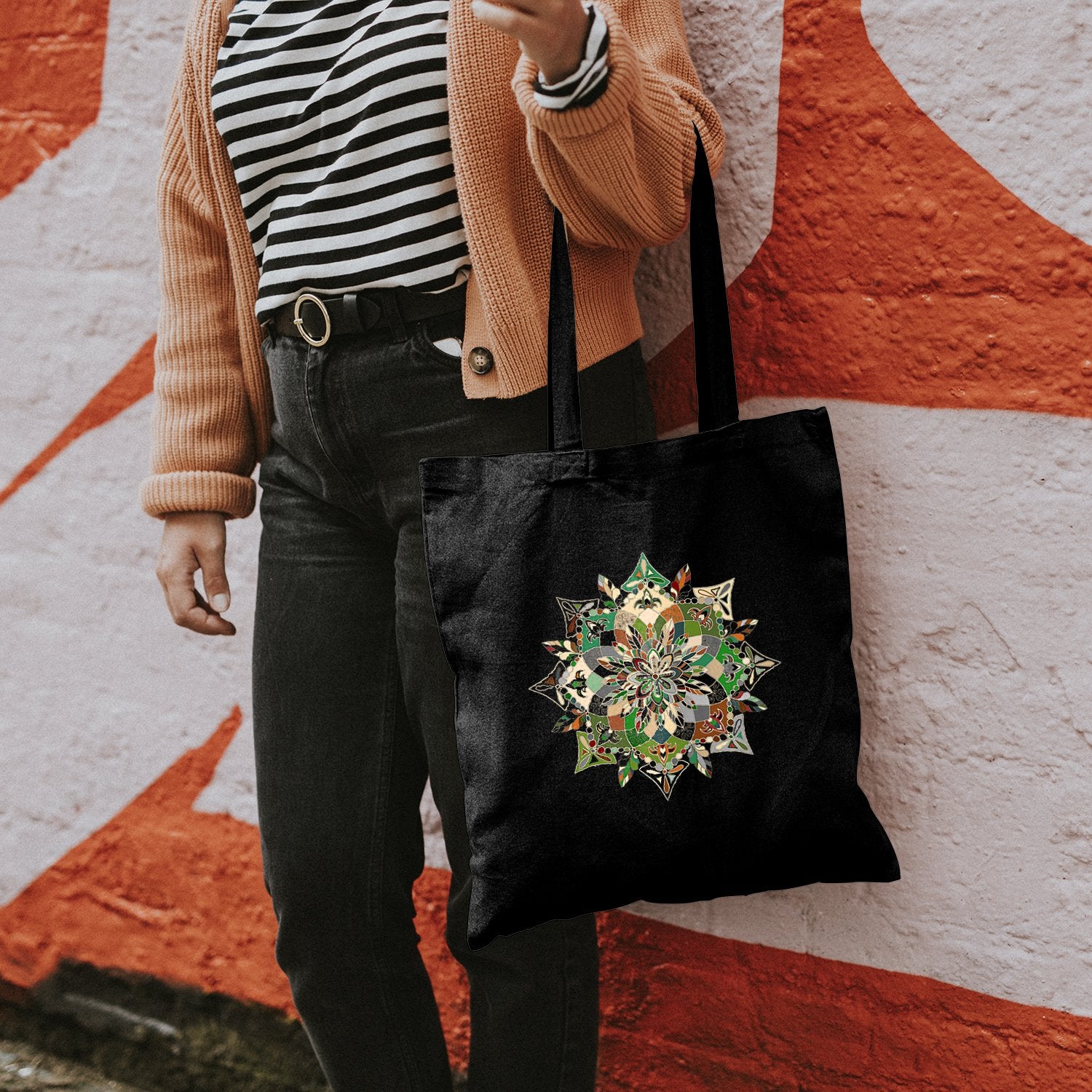 Borsa - Cotton Bag with Hand - Drawn Mandala Art Borsa - Blululi