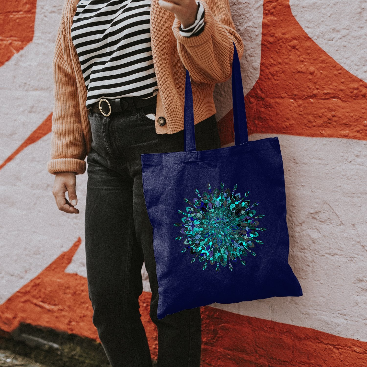 Borsa Cotton Bag with Hand - Drawn Mandala Art Borsa - Blululi