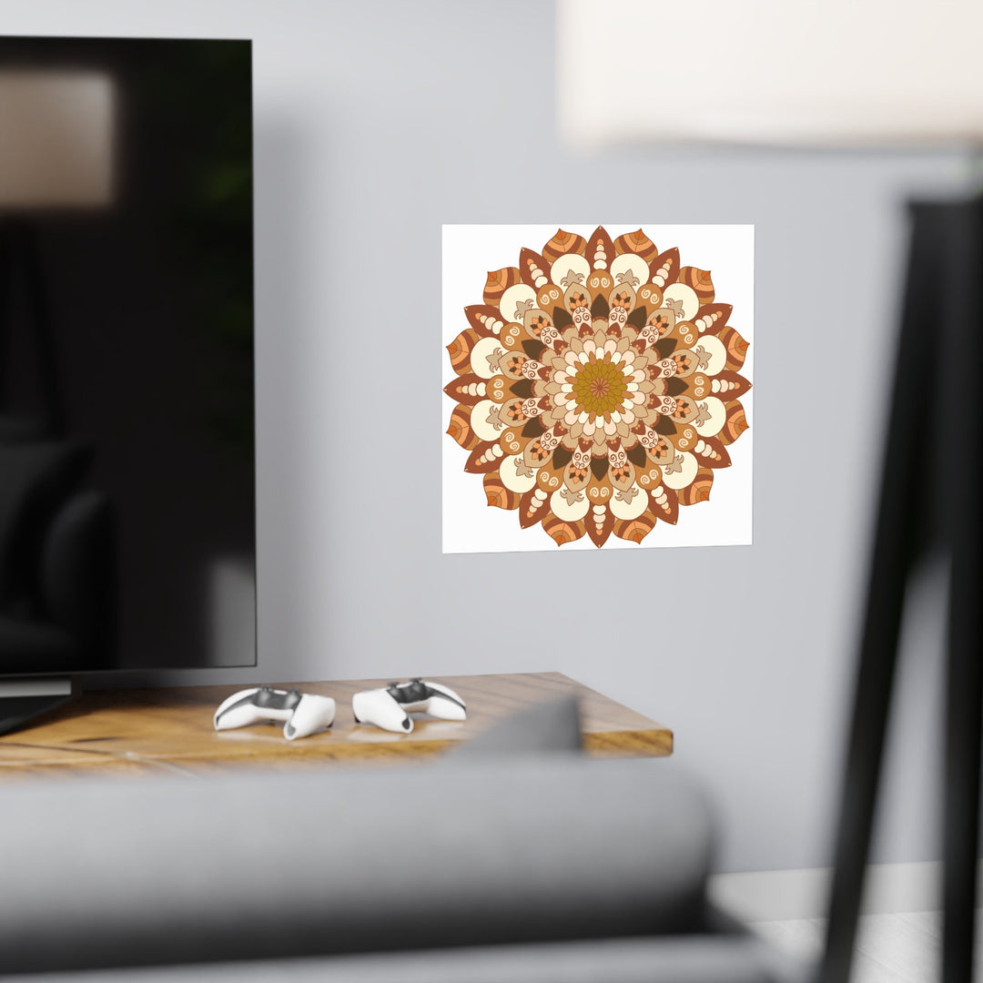 Brown & Orange Mandala Poster - Floral Art Print Poster - Blululi