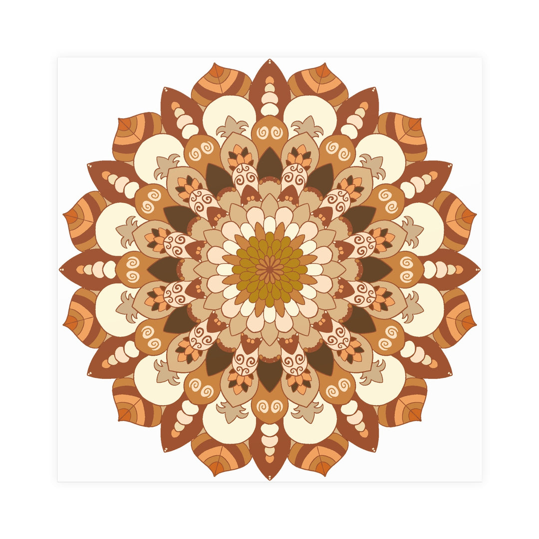 Brown & Orange Mandala Poster - Floral Art Print Poster - Blululi