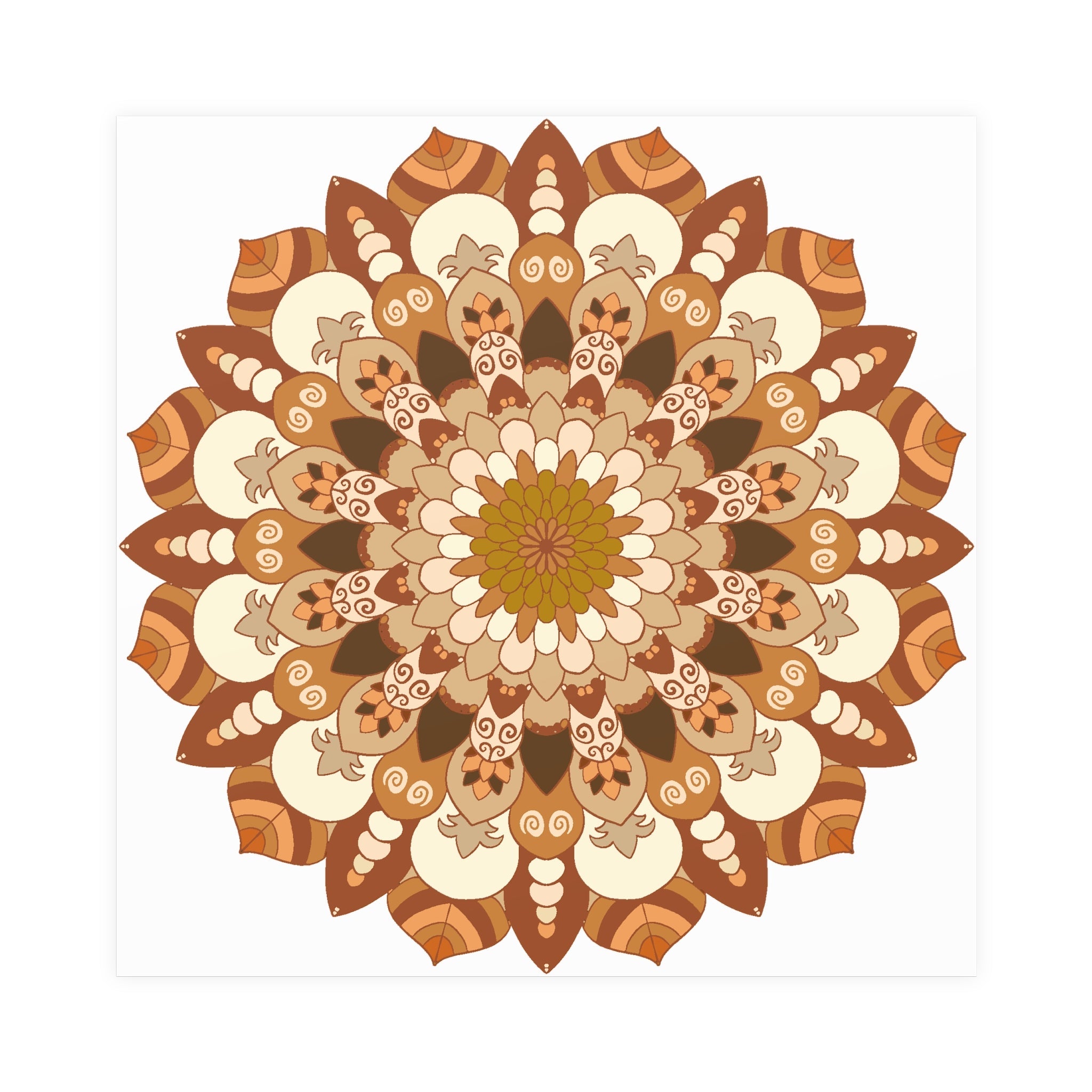 Brown & Orange Mandala Poster - Floral Art Print Poster - Blululi