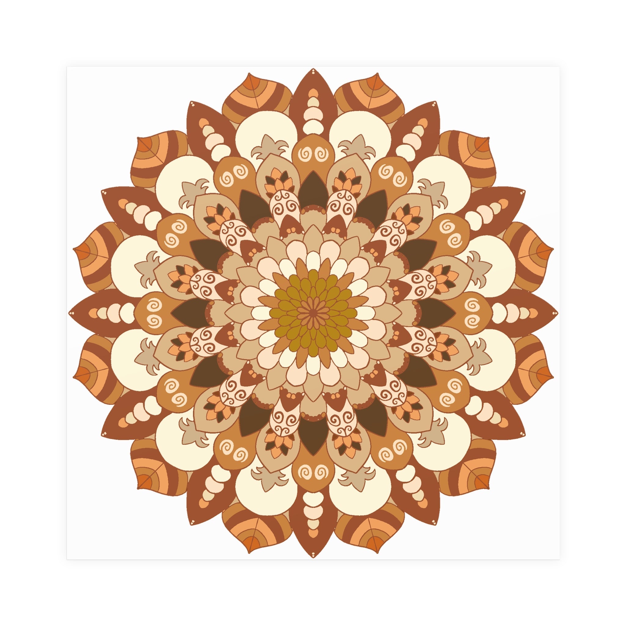 Brown & Orange Mandala Poster - Floral Art Print Poster - Blululi