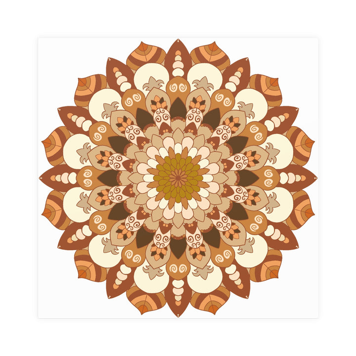 Brown & Orange Mandala Poster - Floral Art Print Poster - Blululi