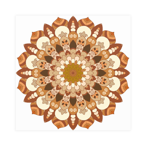 Brown & Orange Mandala Poster - Floral Art Print Poster - Blululi