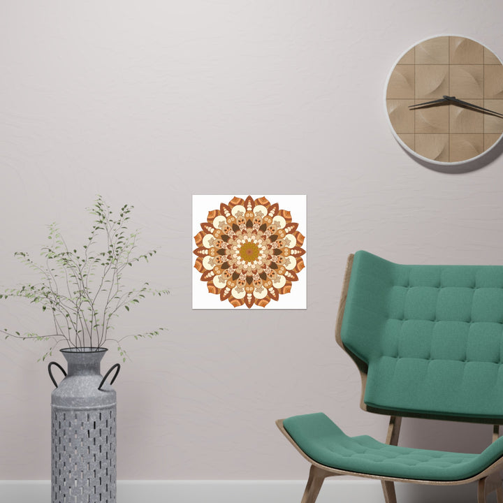 Brown & Orange Mandala Poster - Floral Art Print Poster - Blululi