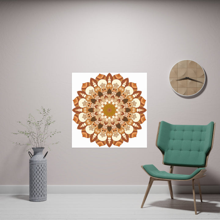 Brown & Orange Mandala Poster - Floral Art Print Poster - Blululi