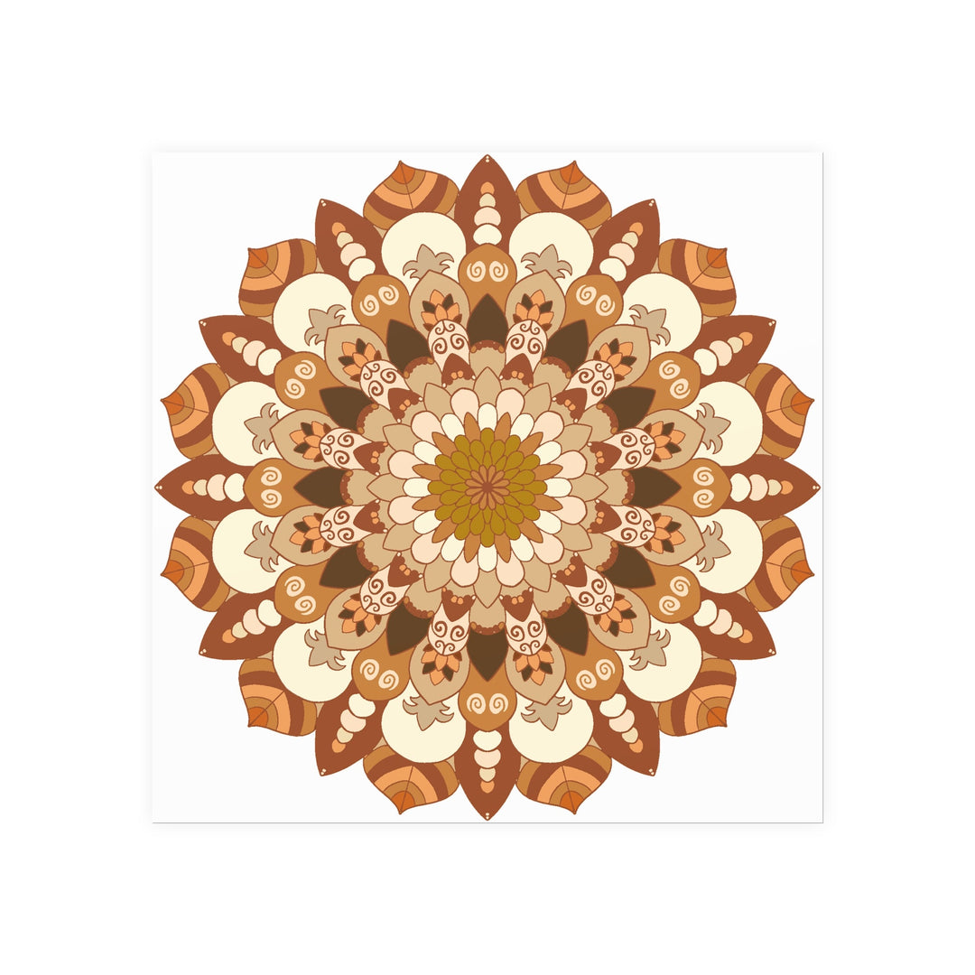 Brown & Orange Mandala Poster - Floral Art Print Poster - Blululi