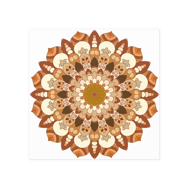 Brown & Orange Mandala Poster - Floral Art Print Poster - Blululi