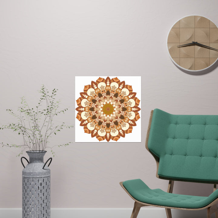 Brown & Orange Mandala Poster - Floral Art Print Poster - Blululi