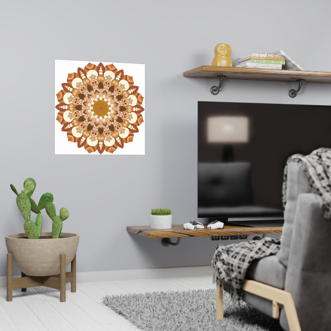 Brown & Orange Mandala Poster - Floral Art Print Poster - Blululi