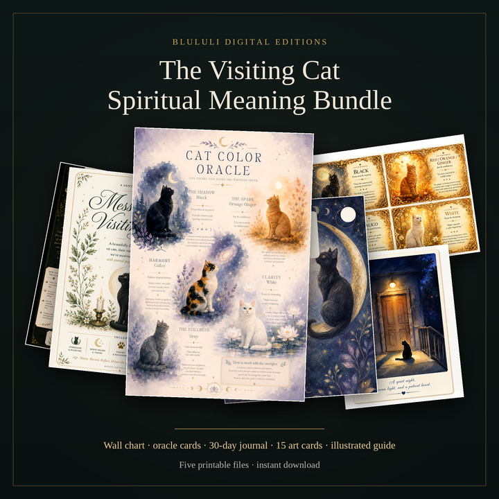 Visiting Cat Spiritual Meaning Bundle – Printable Journal & Cards by Blululi