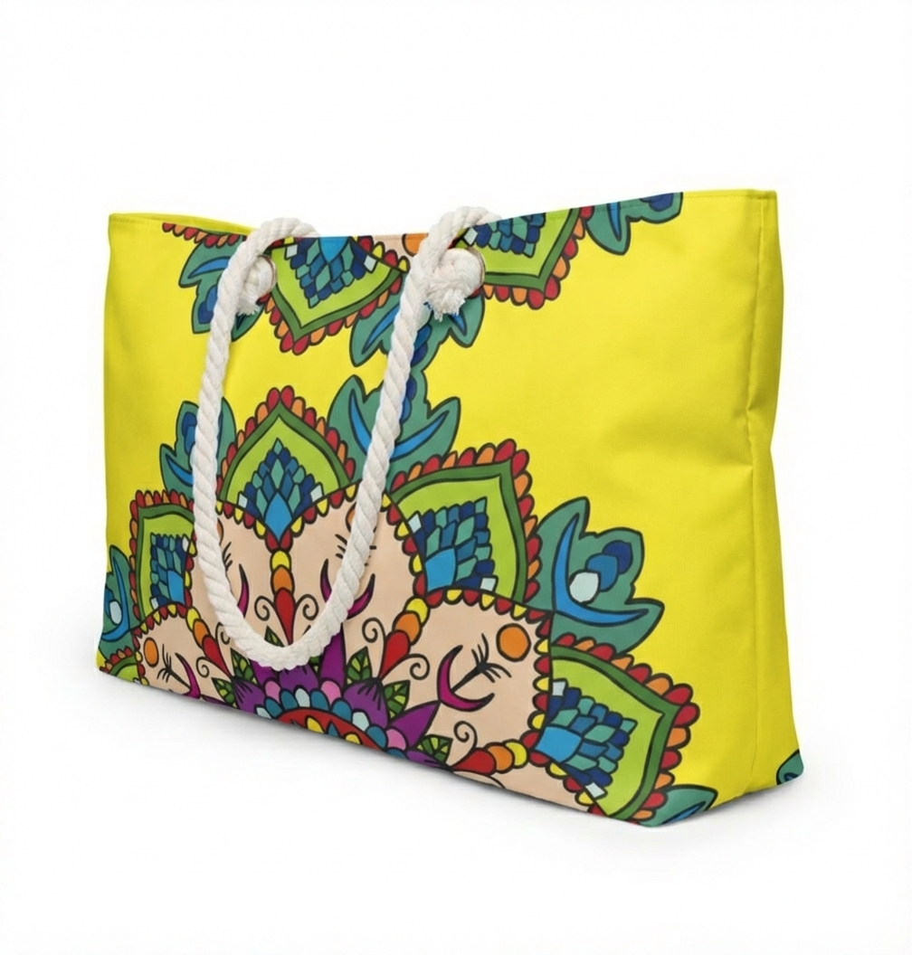Bright Yellow Mandala Weekender Bag for Joyful Beach Escapes