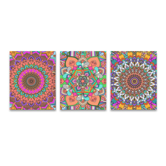 Canvas 3 Pannelli Telaio - Set of 3 Vertical Canvas Prints Mandala - Blululi