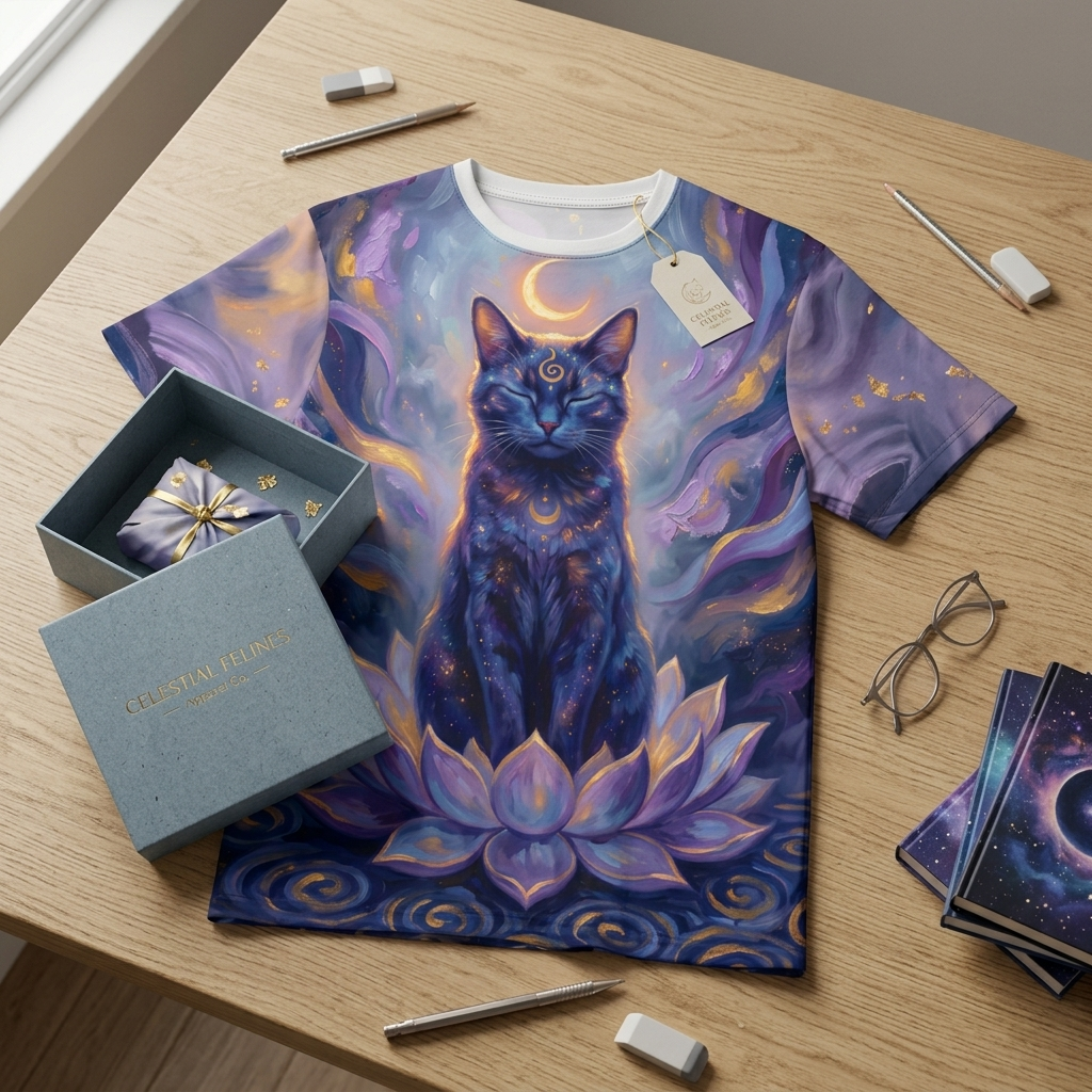 Mystic Cat Spirit Oil Painting All-Over Tee