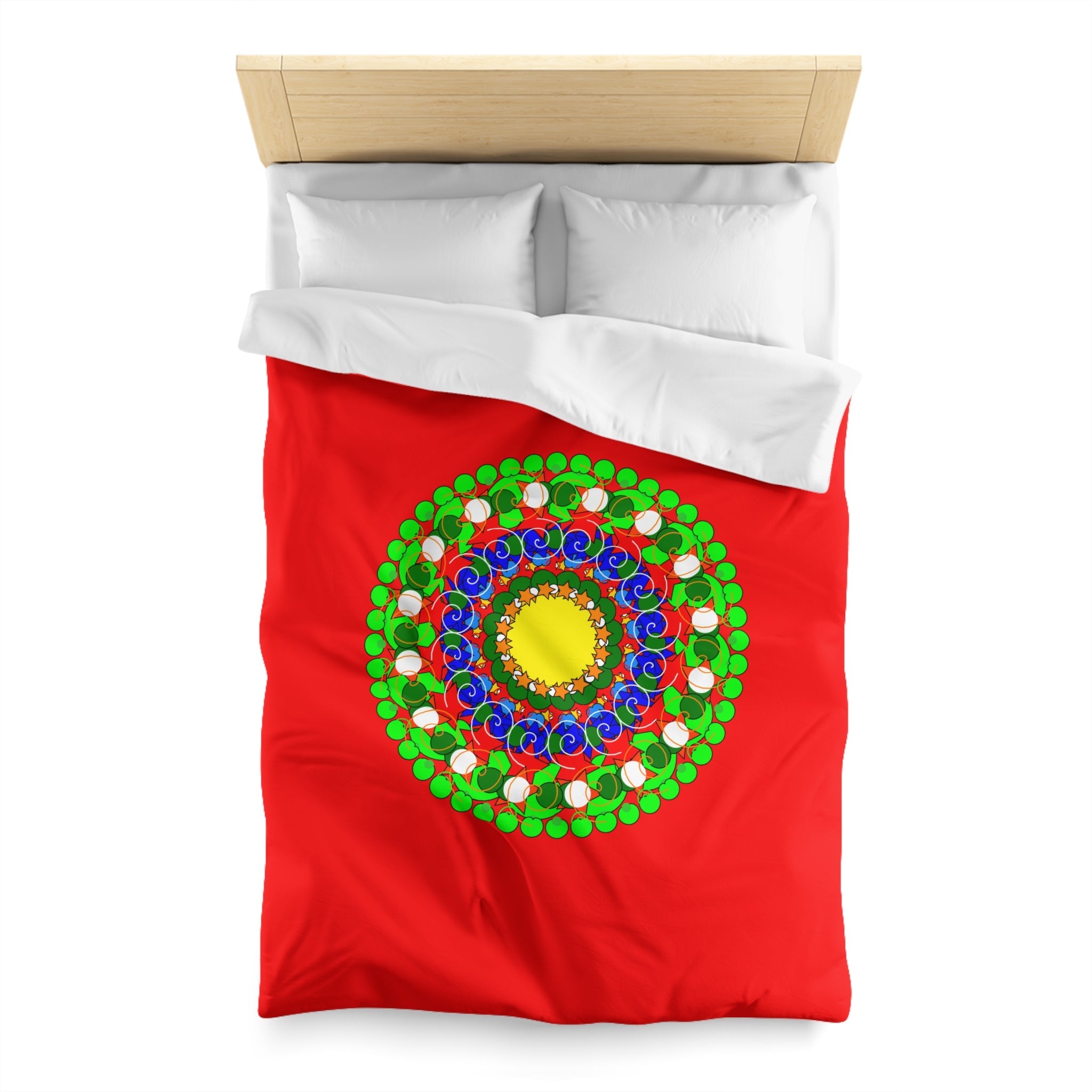 Christmas Mandala Duvet Cover for Kids' Bed - Hand - drawn Stars and Spirals - Red, Gold, Blue, Green - Fun and Colorful Presents Design - Blululi