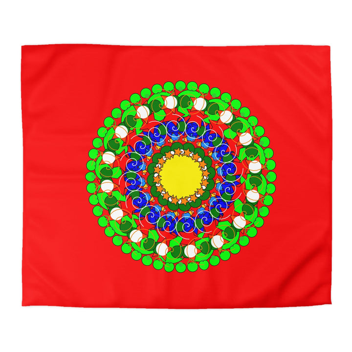 Christmas Mandala Duvet Cover for Kids' Bed - Hand - drawn Stars and Spirals - Red, Gold, Blue, Green - Fun and Colorful Presents Design - Blululi