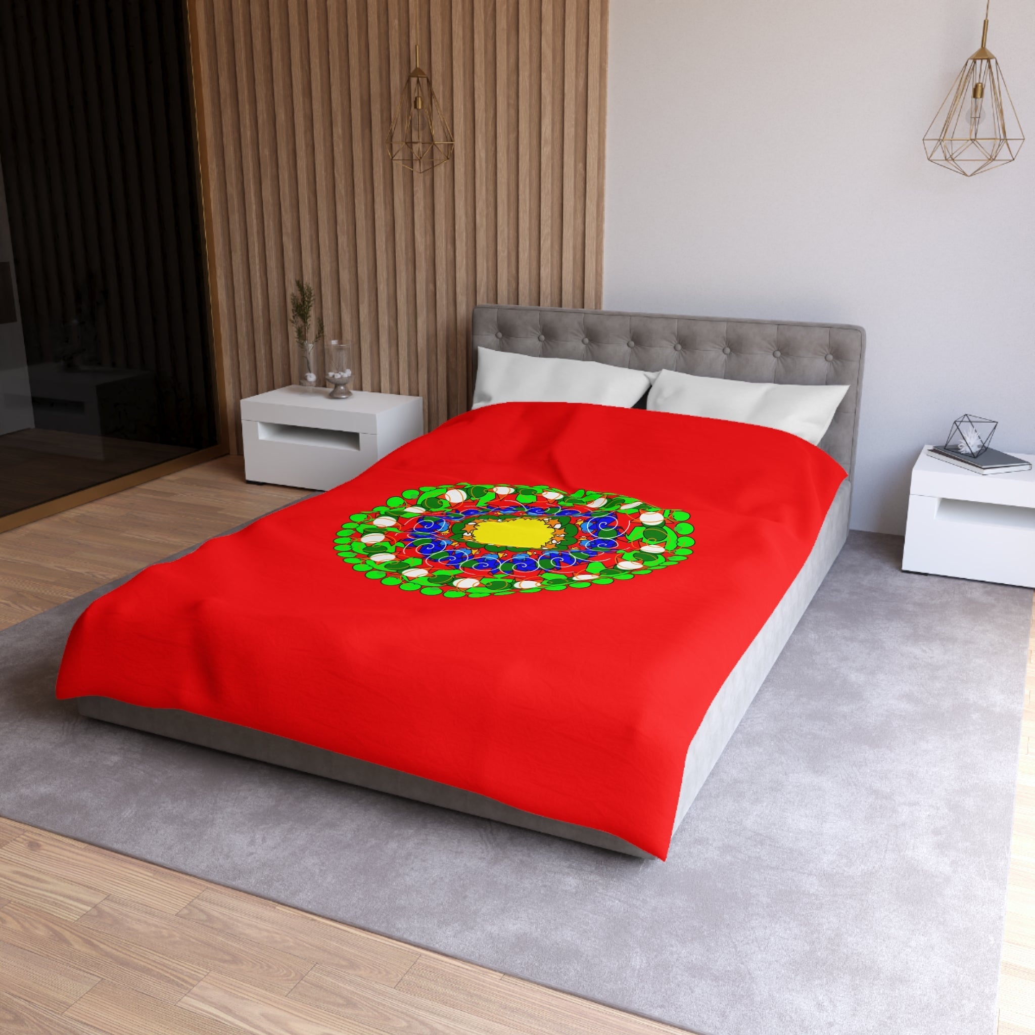 Christmas Mandala Duvet Cover for Kids' Bed - Hand - drawn Stars and Spirals - Red, Gold, Blue, Green - Fun and Colorful Presents Design - Blululi