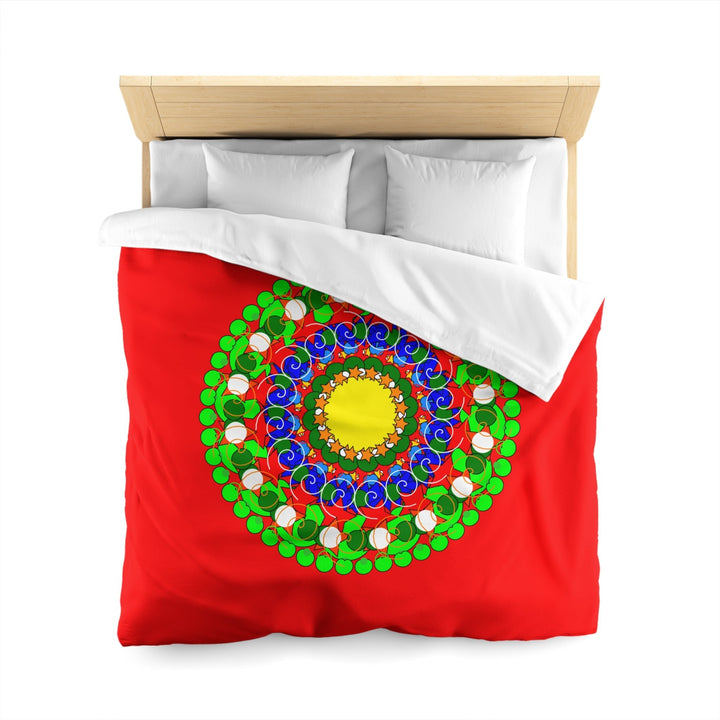 Christmas Mandala Duvet Cover for Kids' Bed - Hand - drawn Stars and Spirals - Red, Gold, Blue, Green - Fun and Colorful Presents Design - Blululi