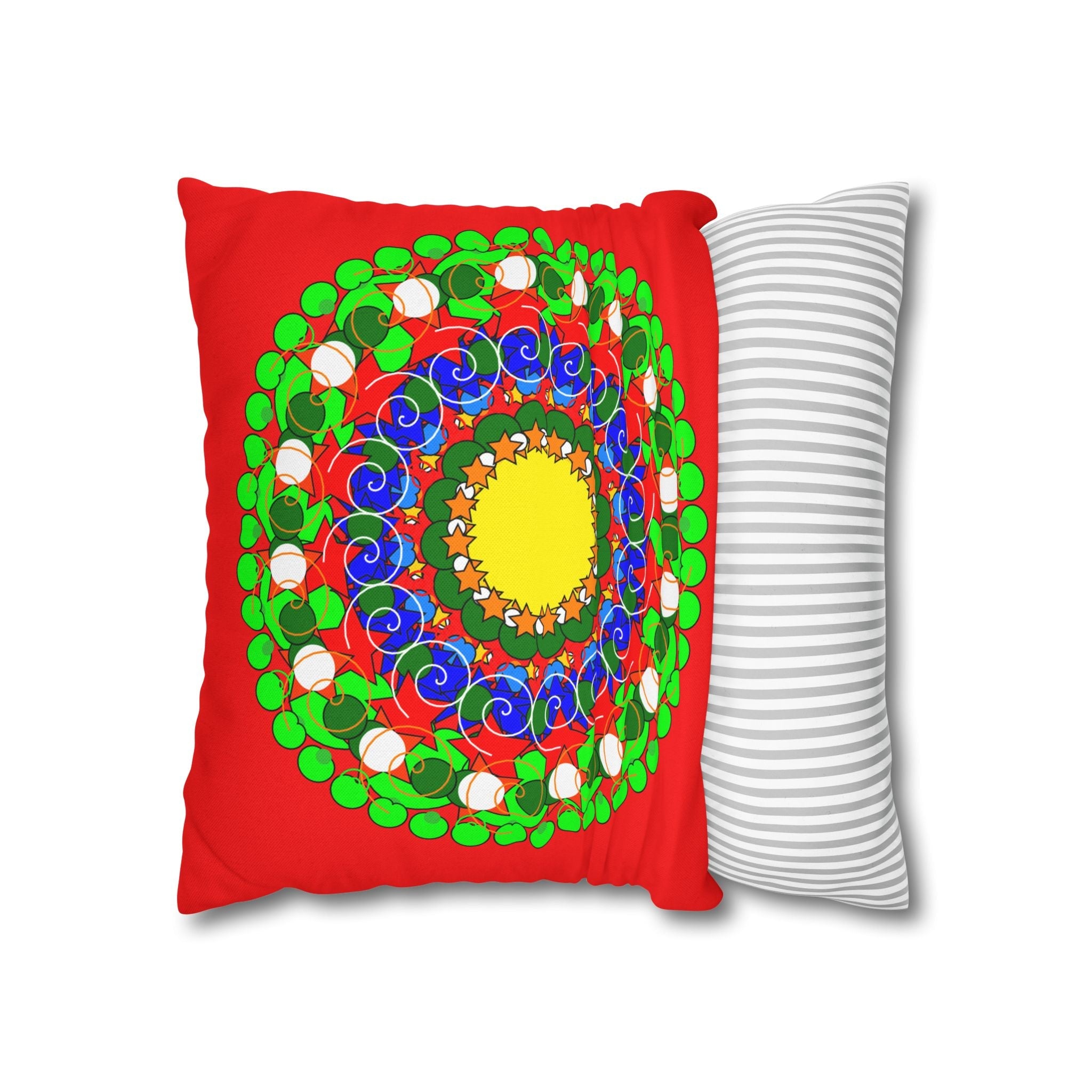 Christmas Mandala Pillowcase for Kids' Bed - Hand - drawn Stars and Spirals - Red, Gold, Blue, Green - Fun and Colorful Presents Design - Blululi