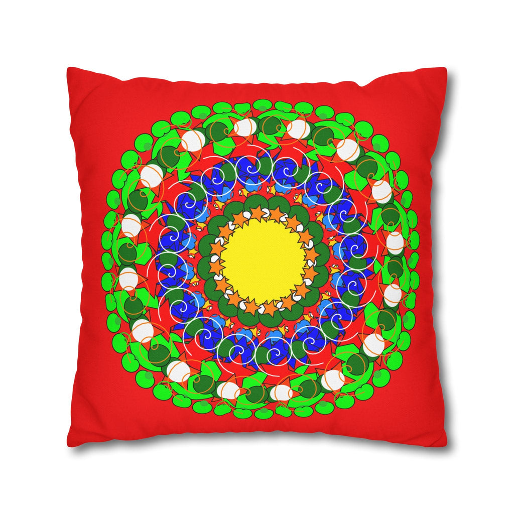 Christmas Mandala Pillowcase for Kids' Bed - Hand - drawn Stars and Spirals - Red, Gold, Blue, Green - Fun and Colorful Presents Design - Blululi