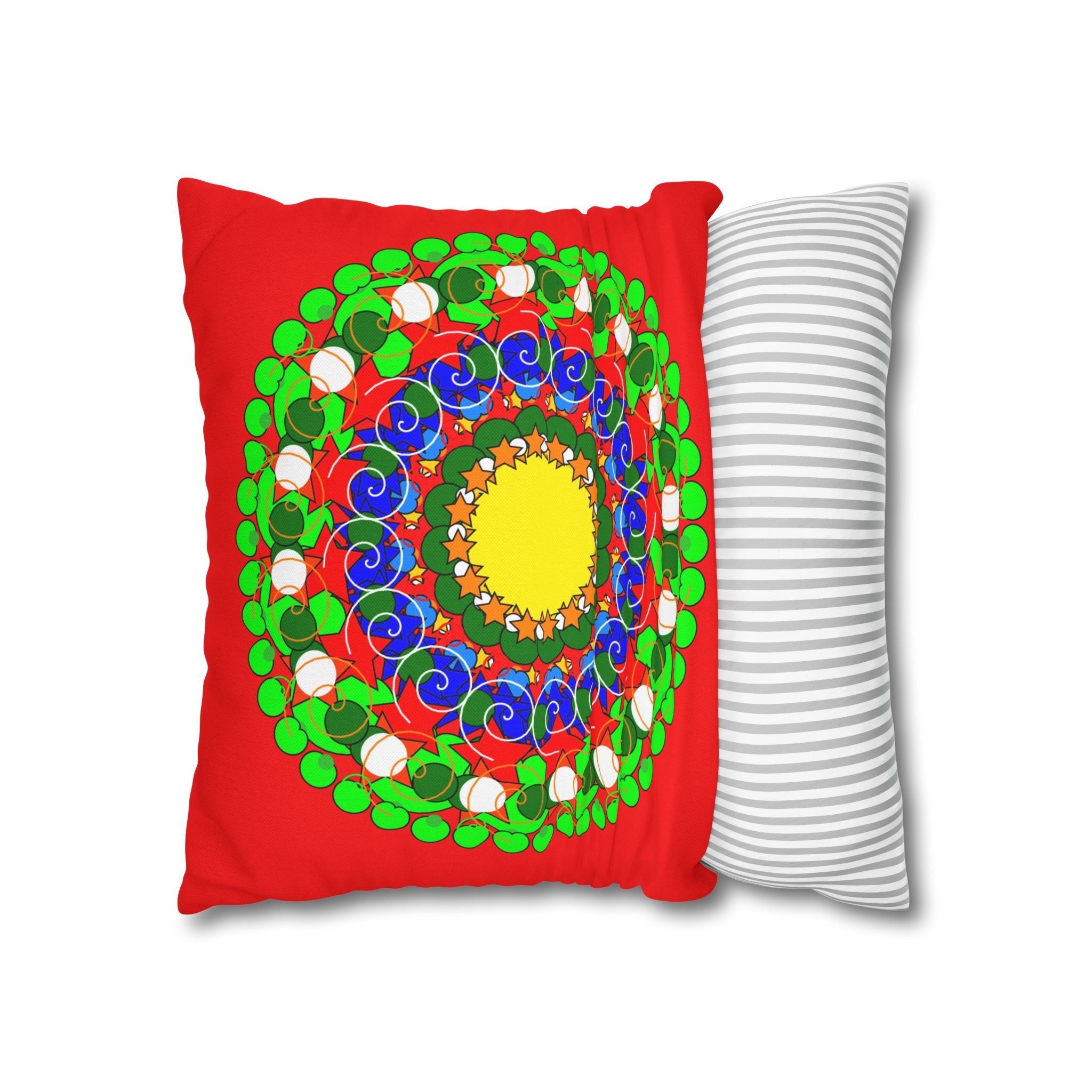 Christmas Mandala Pillowcase for Kids' Bed - Hand - drawn Stars and Spirals - Red, Gold, Blue, Green - Fun and Colorful Presents Design - Blululi