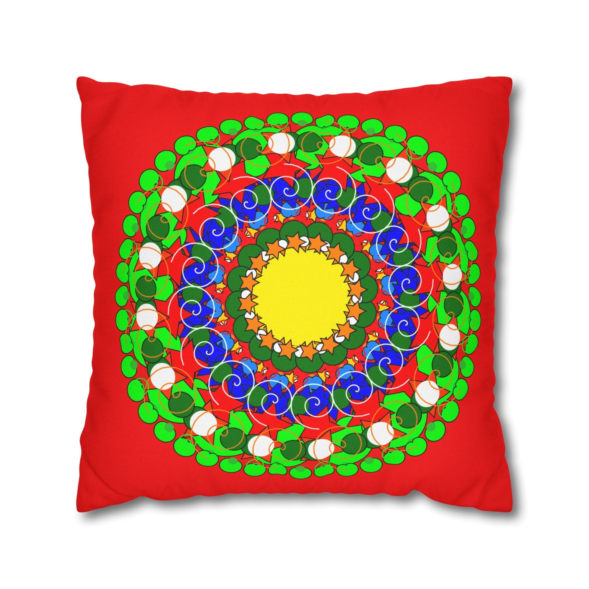 Christmas Mandala Pillowcase for Kids' Bed - Hand - drawn Stars and Spirals - Red, Gold, Blue, Green - Fun and Colorful Presents Design - Blululi