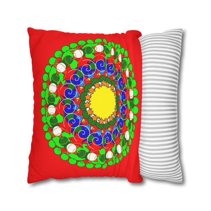 Christmas Mandala Pillowcase for Kids' Bed - Hand - drawn Stars and Spirals - Red, Gold, Blue, Green - Fun and Colorful Presents Design - Blululi