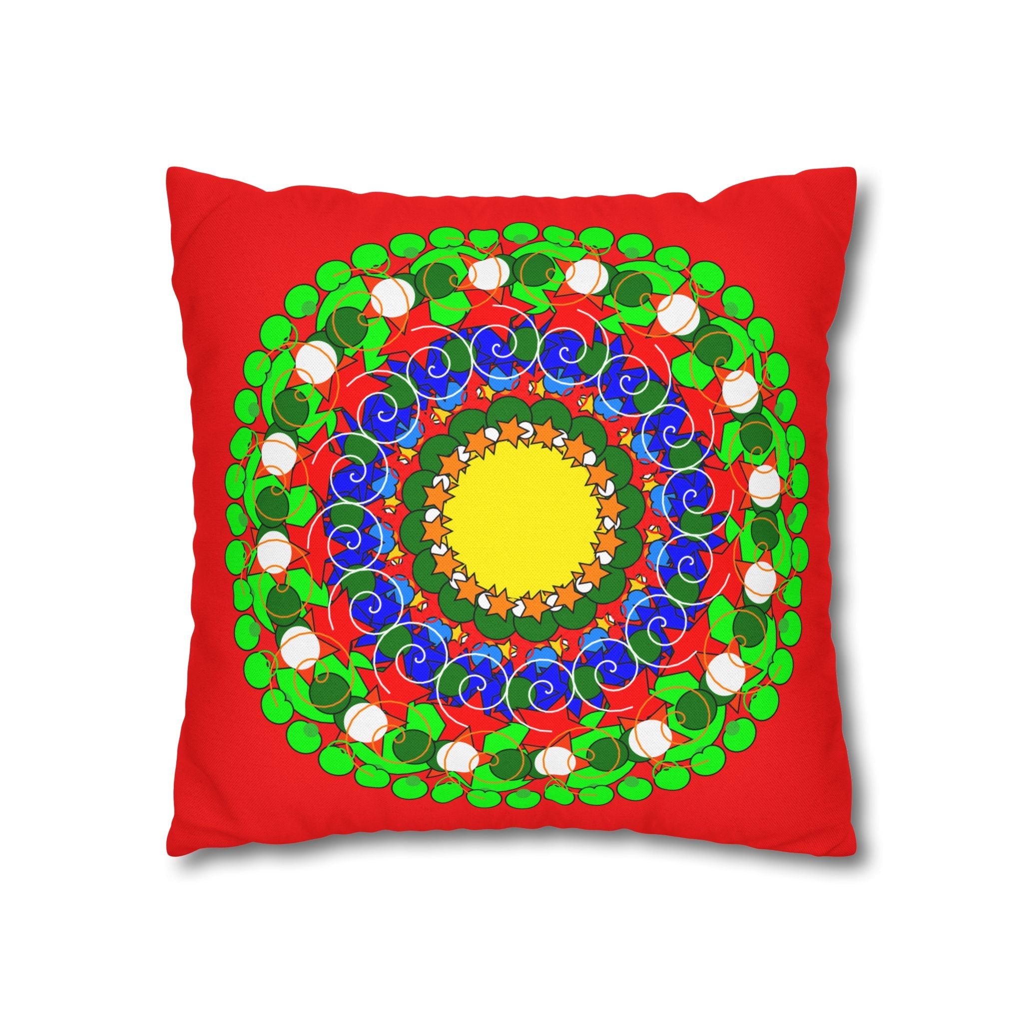 Christmas Mandala Pillowcase for Kids' Bed - Hand - drawn Stars and Spirals - Red, Gold, Blue, Green - Fun and Colorful Presents Design - Blululi