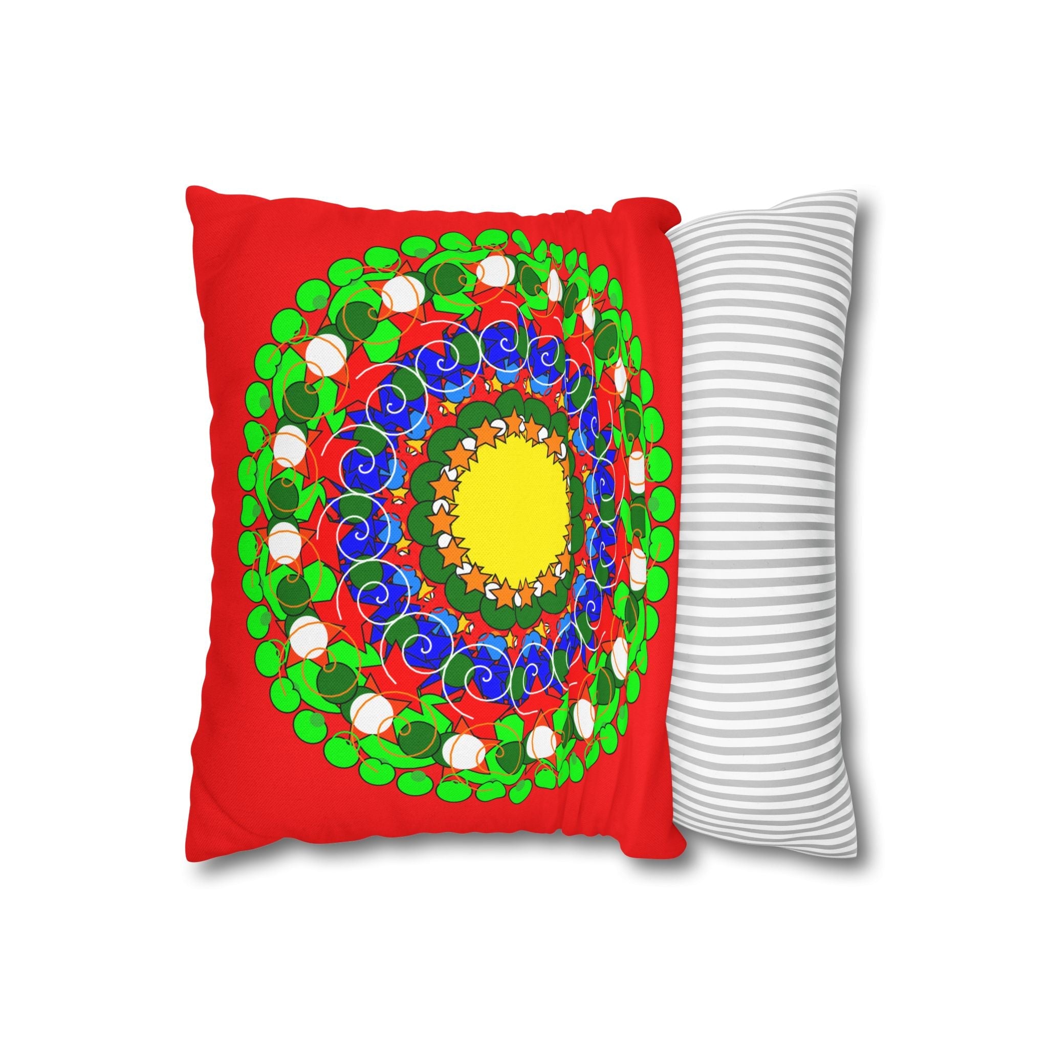 Christmas Mandala Pillowcase for Kids' Bed - Hand - drawn Stars and Spirals - Red, Gold, Blue, Green - Fun and Colorful Presents Design - Blululi