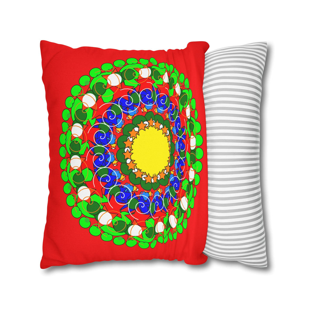 Christmas Mandala Pillowcase for Kids' Bed - Hand - drawn Stars and Spirals - Red, Gold, Blue, Green - Fun and Colorful Presents Design - Blululi