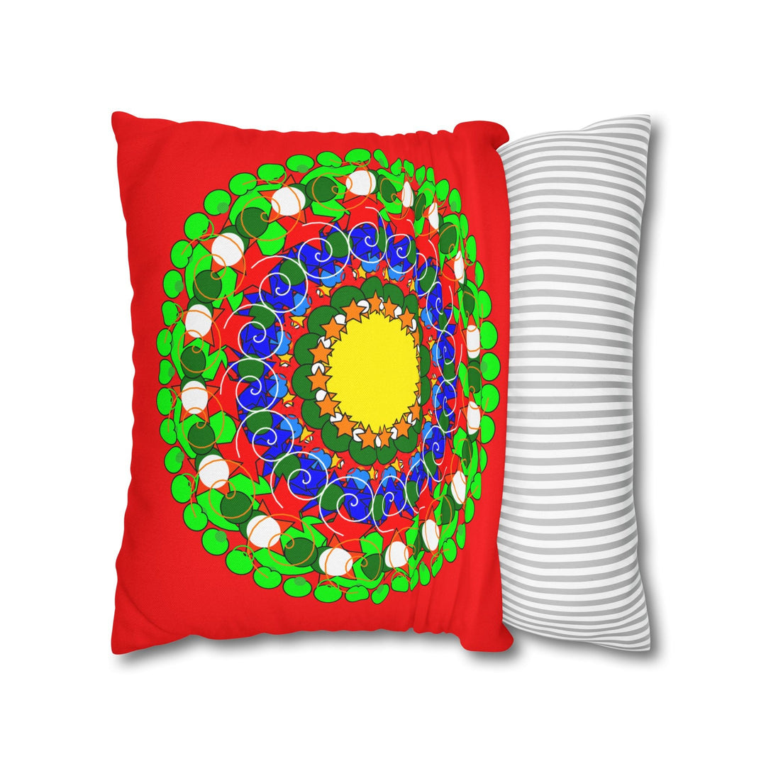 Christmas Mandala Pillowcase for Kids' Bed - Hand - drawn Stars and Spirals - Red, Gold, Blue, Green - Fun and Colorful Presents Design - Blululi