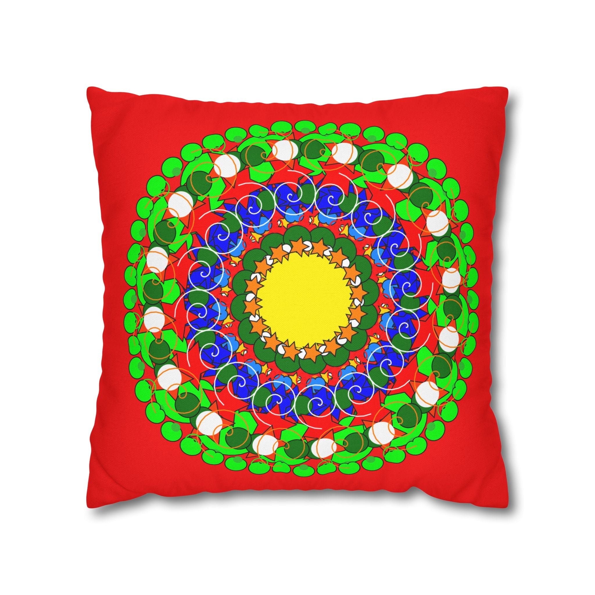 Christmas Mandala Pillowcase for Kids' Bed - Hand - drawn Stars and Spirals - Red, Gold, Blue, Green - Fun and Colorful Presents Design - Blululi