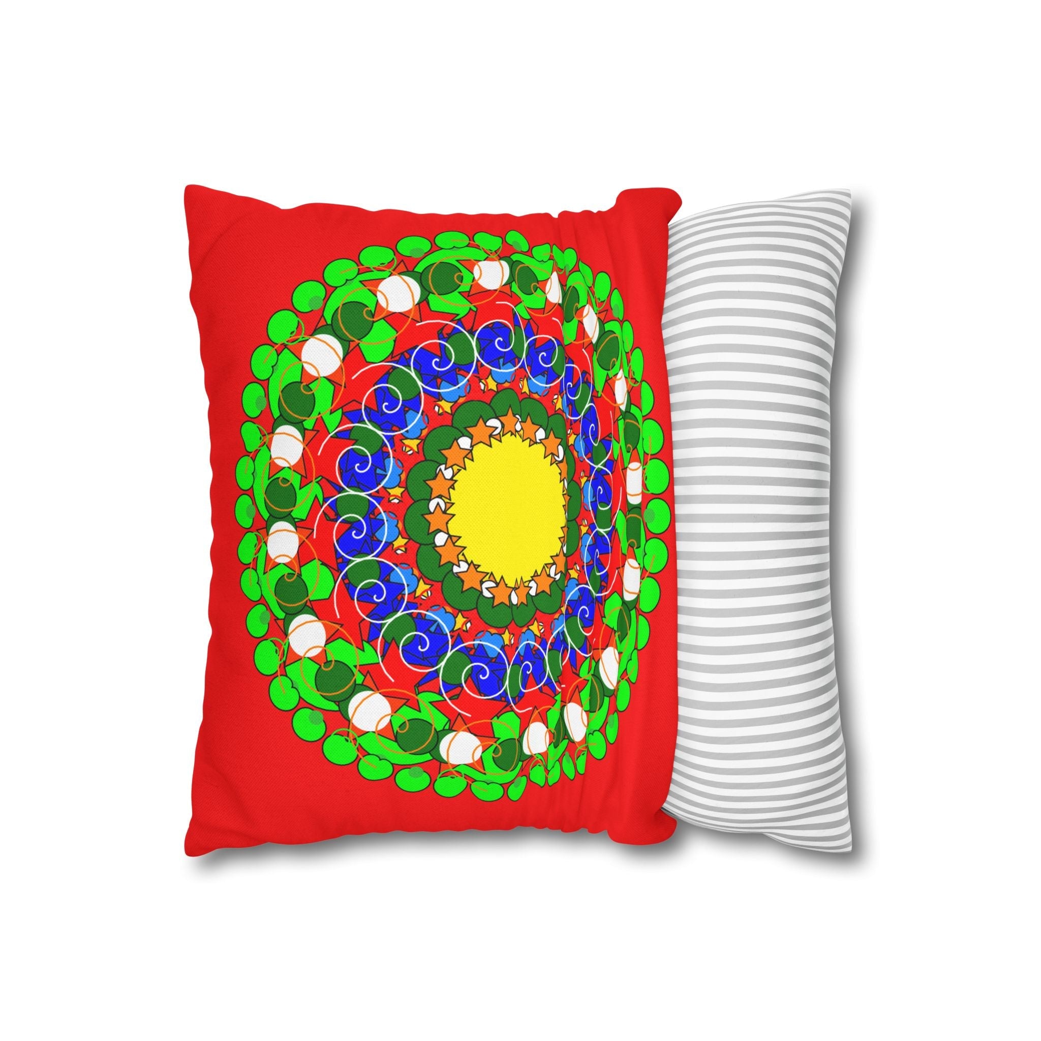 Christmas Mandala Pillowcase for Kids' Bed - Hand - drawn Stars and Spirals - Red, Gold, Blue, Green - Fun and Colorful Presents Design - Blululi