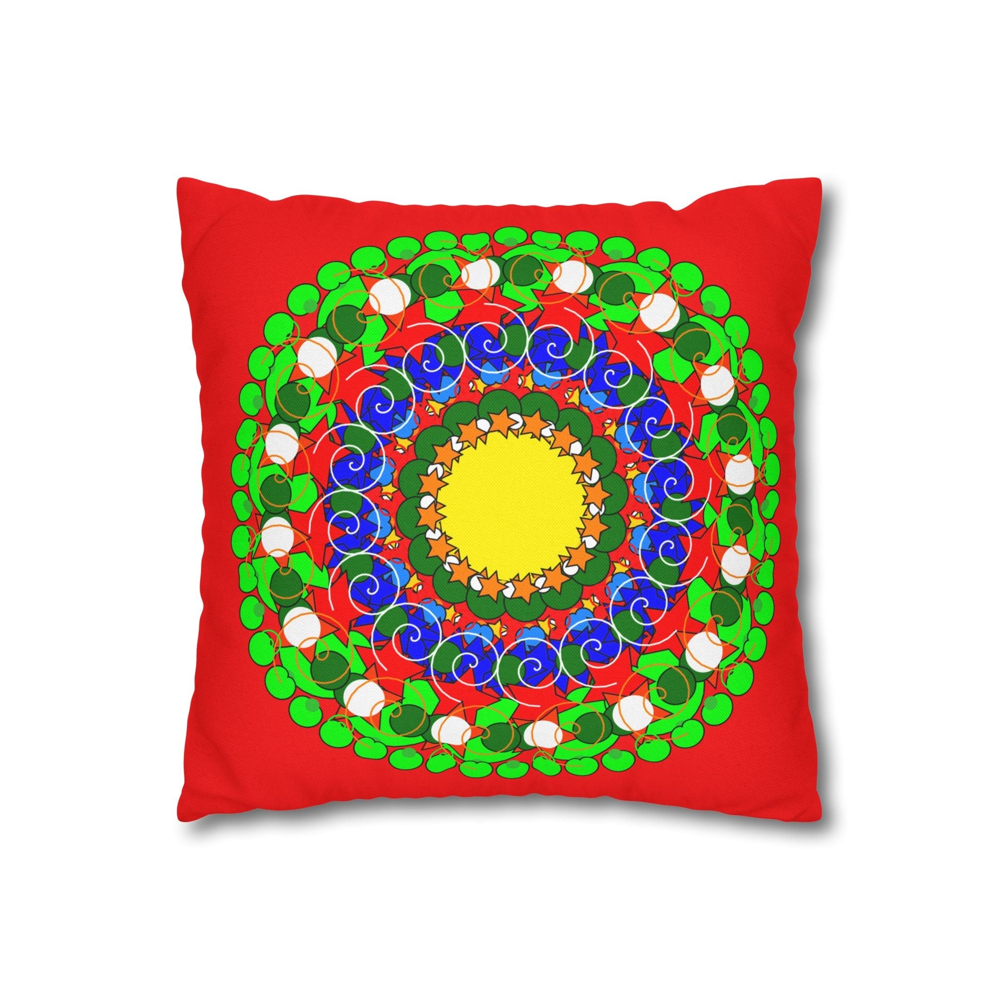 Christmas Mandala Pillowcase for Kids' Bed - Hand - drawn Stars and Spirals - Red, Gold, Blue, Green - Fun and Colorful Presents Design - Blululi