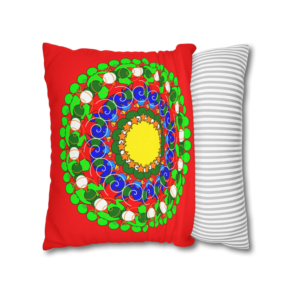 Christmas Mandala Pillowcase for Kids' Bed - Hand - drawn Stars and Spirals - Red, Gold, Blue, Green - Fun and Colorful Presents Design - Blululi