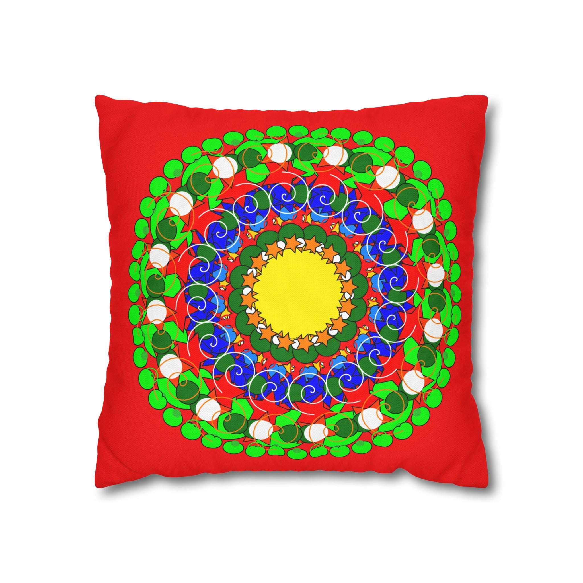 Christmas Mandala Pillowcase for Kids' Bed - Hand - drawn Stars and Spirals - Red, Gold, Blue, Green - Fun and Colorful Presents Design - Blululi