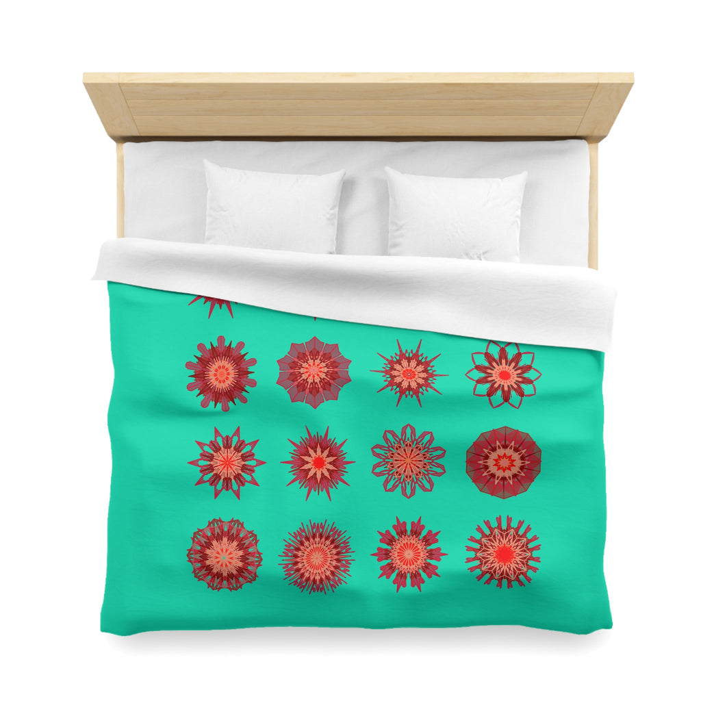 Christmas Microfiber Duvet Cover Mandala Art Drawn by Hand - Mandala on Aqua background - Blululi