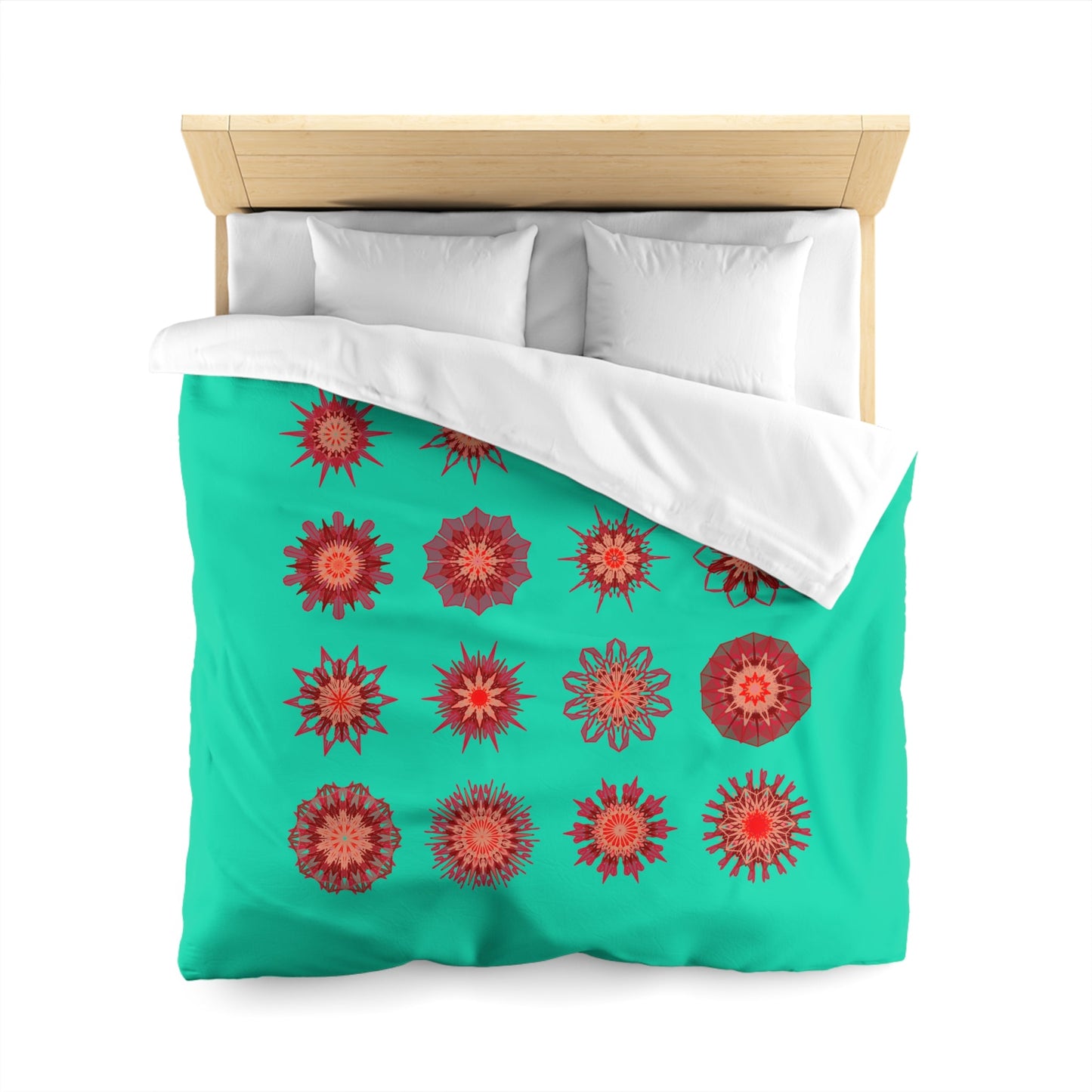 Christmas Microfiber Duvet Cover Mandala Art Drawn by Hand - Mandala on Aqua background - Blululi