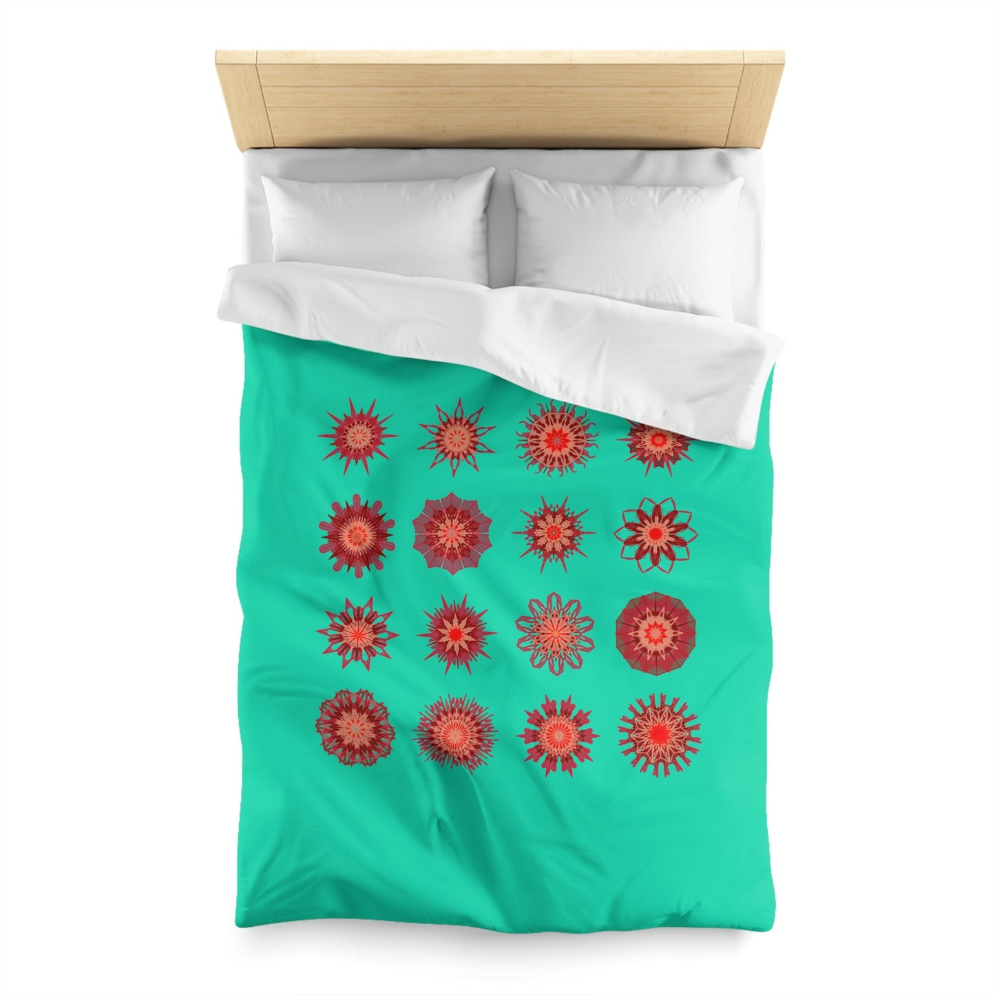 Christmas Microfiber Duvet Cover Mandala Art Drawn by Hand - Mandala on Aqua background - Blululi