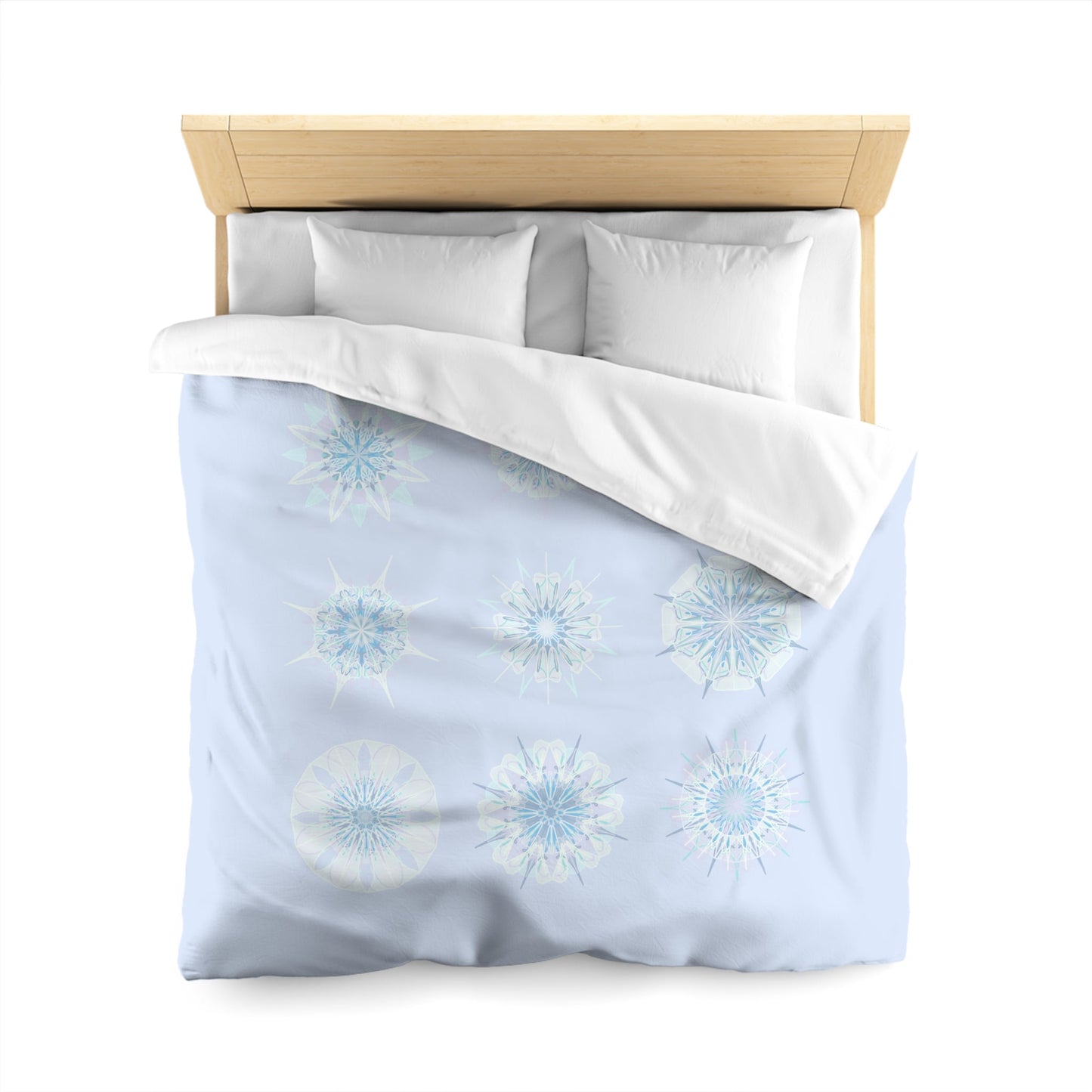 Christmas Microfiber Duvet Cover Mandala Art Drawn by Hand - Mandala on Icy Blue background - Blululi