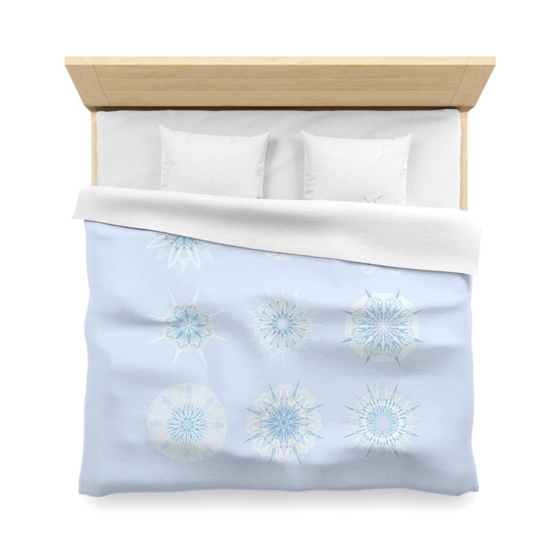 Christmas Microfiber Duvet Cover Mandala Art Drawn by Hand - Mandala on Icy Blue background - Blululi