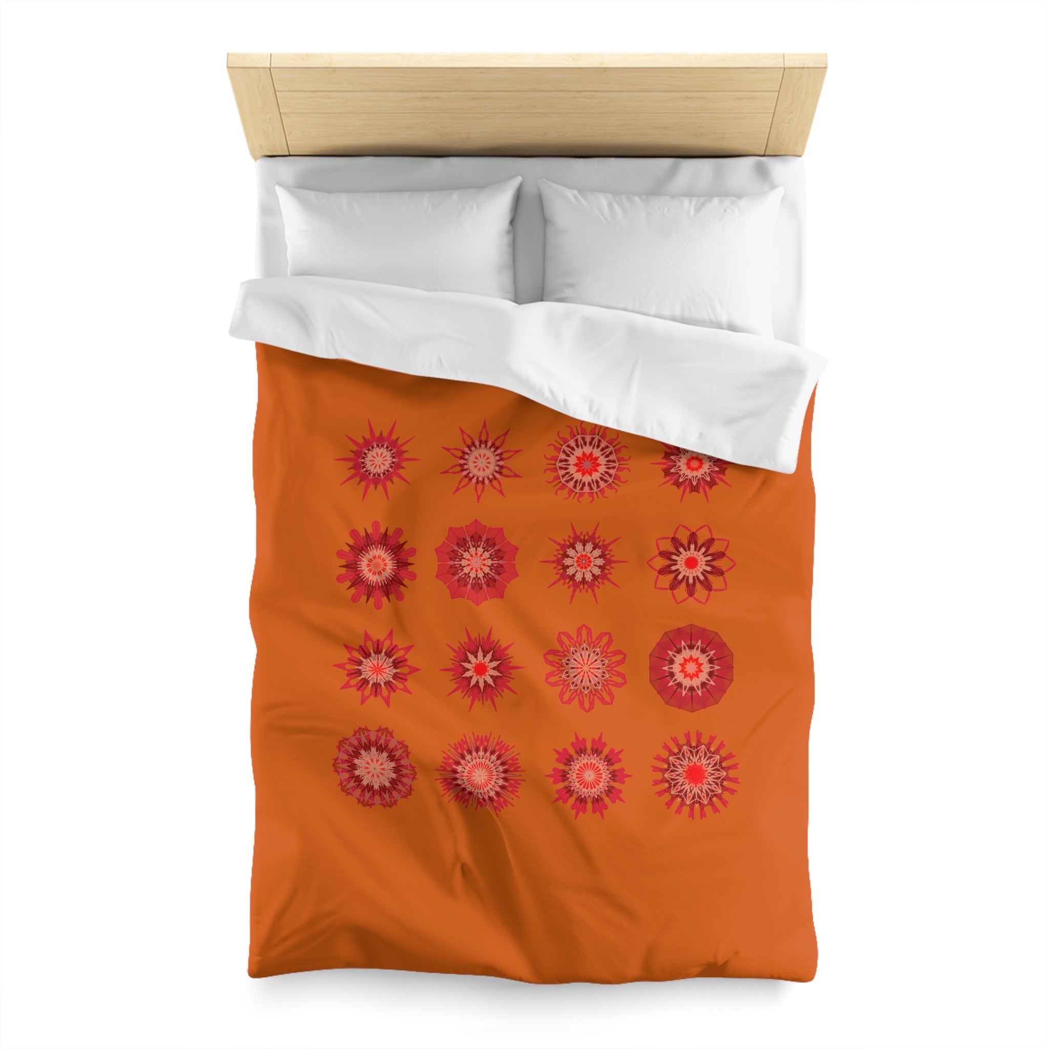 Christmas Microfiber Duvet Cover Mandala Art Drawn by Hand - Mandala on Sunset Orange background - Blululi