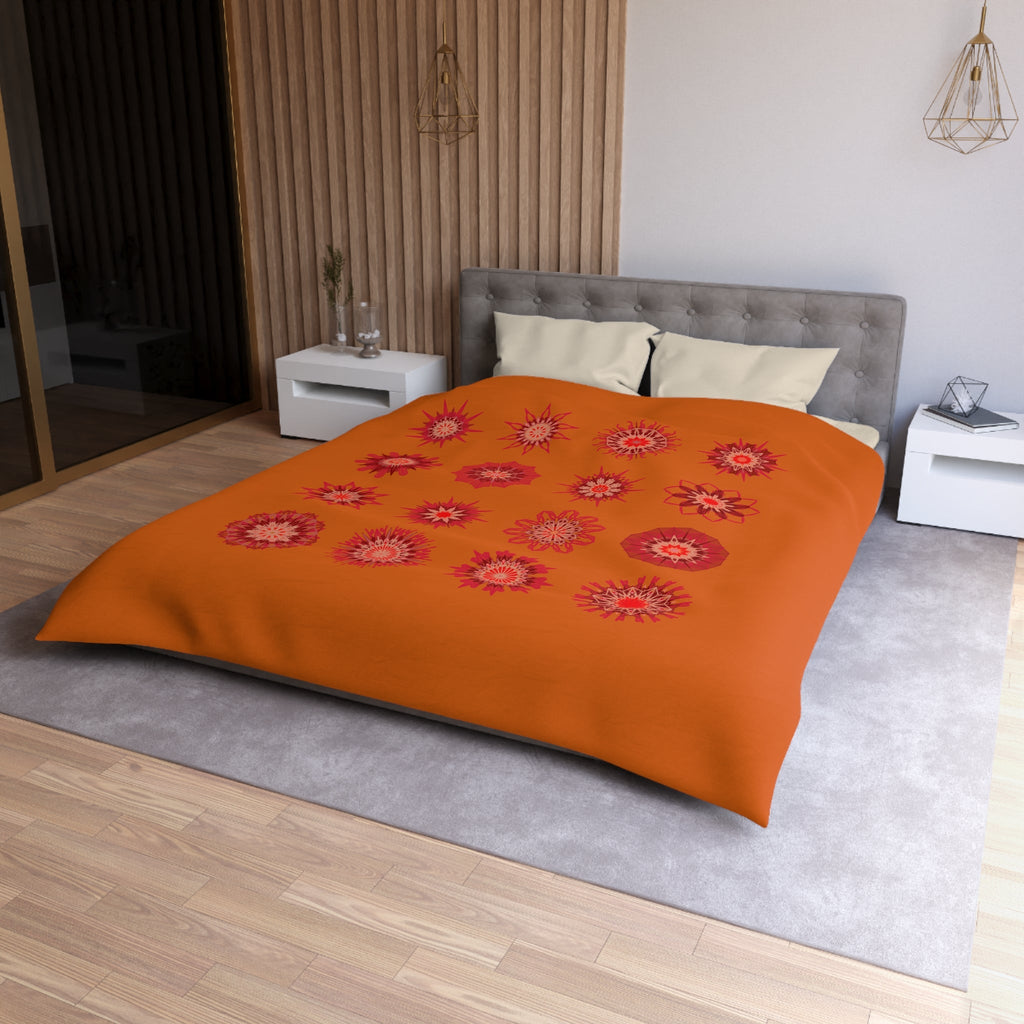 Christmas Microfiber Duvet Cover Mandala Art Drawn by Hand - Mandala on Sunset Orange background - Blululi