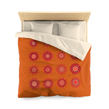 Christmas Microfiber Duvet Cover Mandala Art Drawn by Hand - Mandala on Sunset Orange background - Blululi