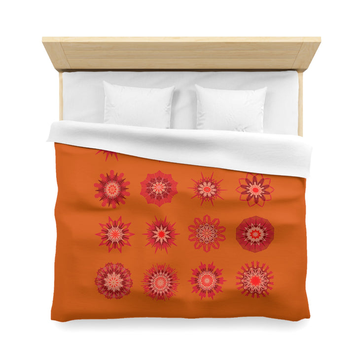 Christmas Microfiber Duvet Cover Mandala Art Drawn by Hand - Mandala on Sunset Orange background - Blululi