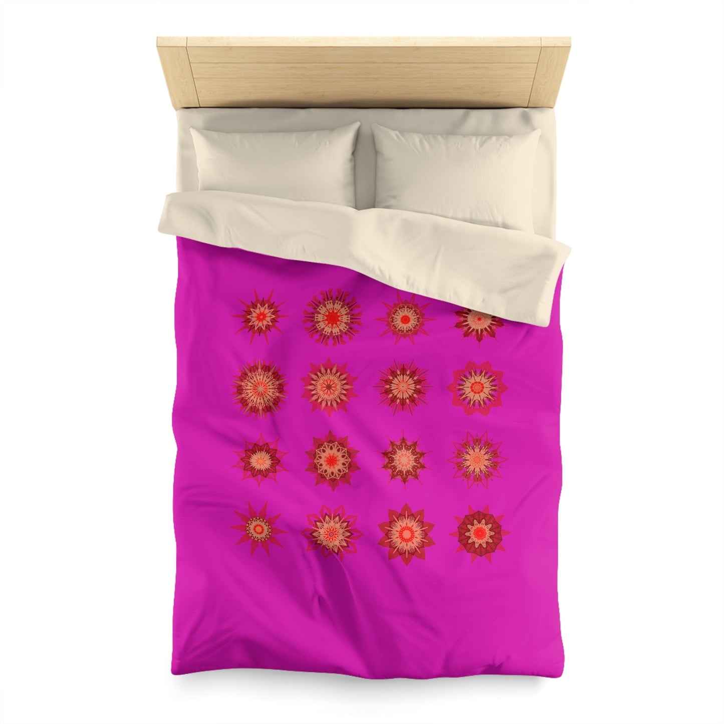 Christmas Microfiber Duvet Cover Mandala Art Drawn by Hand - Mandala on Vibrant Fuchsia background - Blululi